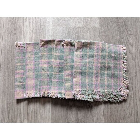 Set Of 6 Vintage Pastel Plaid Fringed Cotton Fabric Napkins 16"x16" Soft Home Dé - Picture 5 of 9